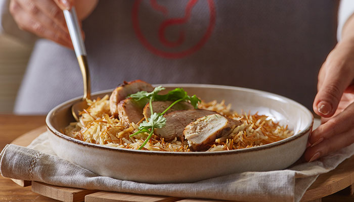 مكرونة شعيرية مقطعة مع الدجاج والأرز